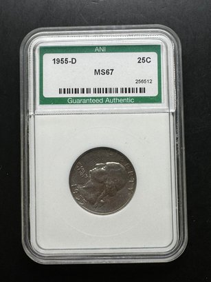 ANI Guaranteed Authentic 1955-D Silver Quarter MS67