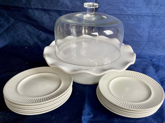 Cake Keeper Very Nice In White Made In Portugal And Ironstone Athena Cake Plates Made In England