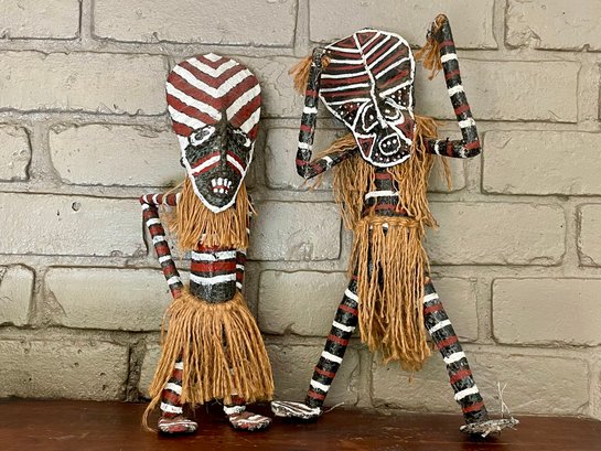 Pair Of Handmade African Tribal Makishi Dolls
