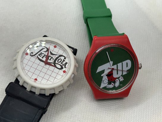 Pair Of Vintage 7-up And Pepsi-cola Wristwatches