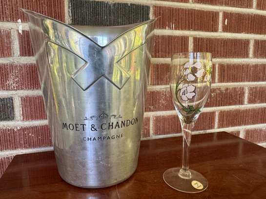 Vintage Moet & Chandon Champagne Bucket & Glass