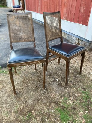 2 Vintage Cane Back Folding Chairs Good