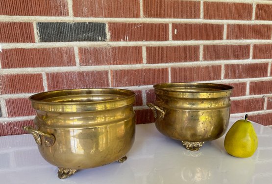 Pair Of Mid Century Brass Cache Pots