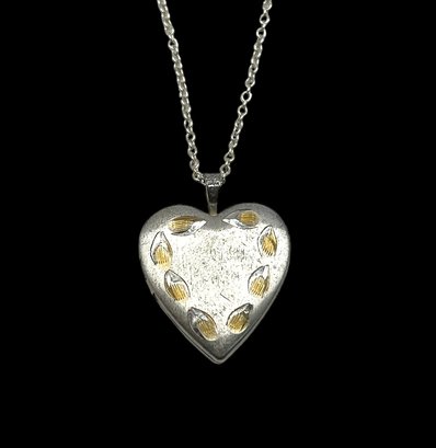 Vintage Sterling Silver Two Tone Vermeil Heart Locket Necklace