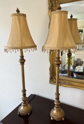 Pair Of Lamps With Beaded Tassel Shades