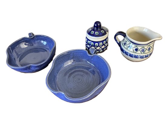 Blue Pottery Grouping Including Teagues Frogtown