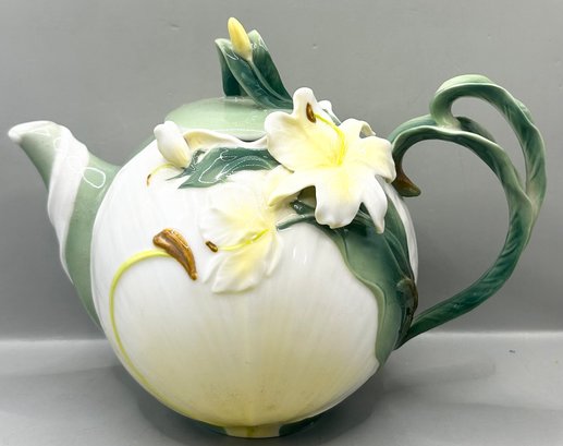 Pier 1 Imports Hand Painted Porcelain Ginger Lily Teapot W/ Box