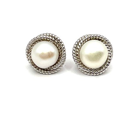 Lovely Sterling Silver Large Pearl Color Earrings