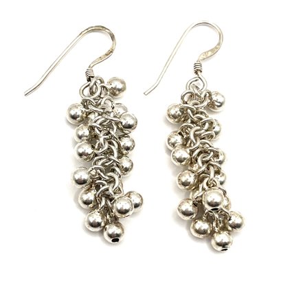 Lovely Sterling Silver Clusters Of Balls Dangle Earrings