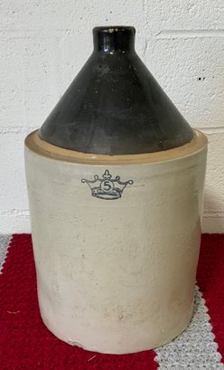 Antique #5 Crown Stoneware Jug ~ 5 Gallon With Cork ~