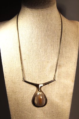 MCM Sterling Silver Stone Necklace Signed Wachsstock '77 Necklace