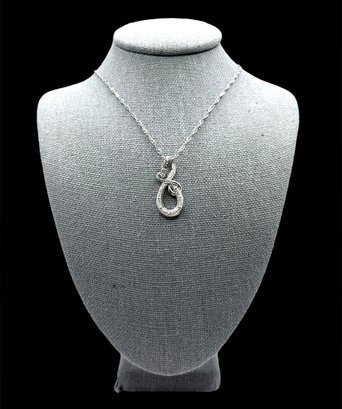 Sterling Silver BGE Designer Textured And Clear Stone Pendant Twisted Chain Necklace