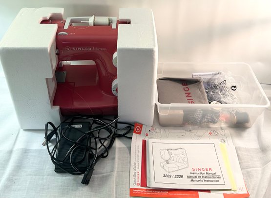 Red Singer Simple Sewing Machine W/ Original Box & Accessories