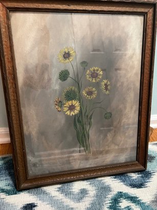 Framed Yellow Daisy Painting ? Chalk ?