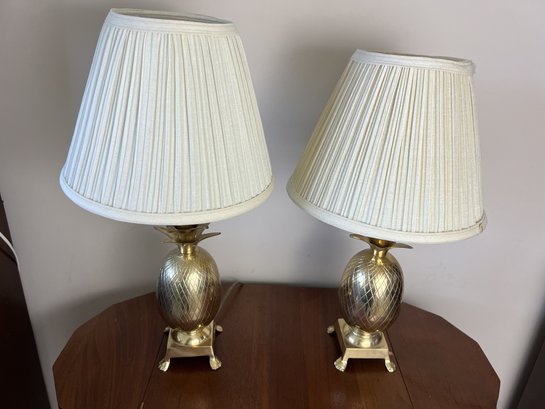 Pair Of Brass Pineapple Lamps