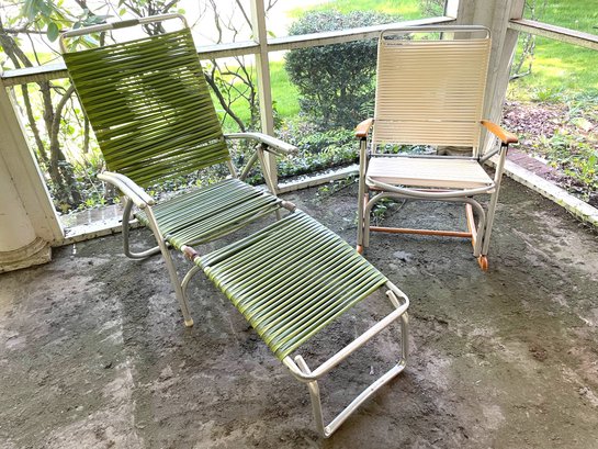 Retro Outdoor Folding Lounge Chair And A Folding Rocking Chair