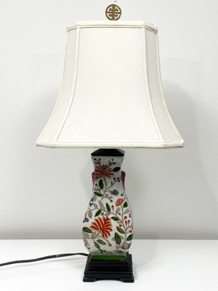 An Asian Ceramic Table Lamp On Rose Wood Base