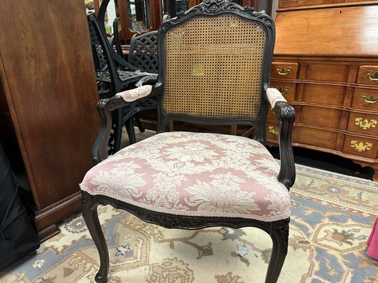 Side Chair With Cane Back And Pink Fabric Seat And Arms
