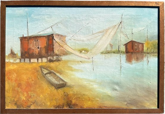 A Vintage Mid 20th Century Oil On Canvas, Unsigned, Long Island Coastal Scene