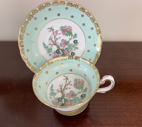 Grosvenor Fine English Bone China 'indian Tree' Teacup & Saucer With Brass Display Stand