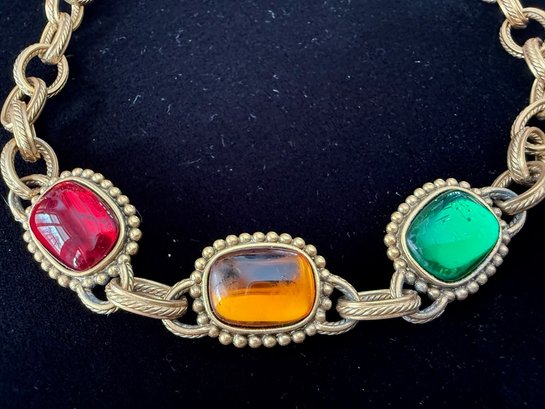 Yves St. Laurent Reversible Goldtone Colored Glass Necklace