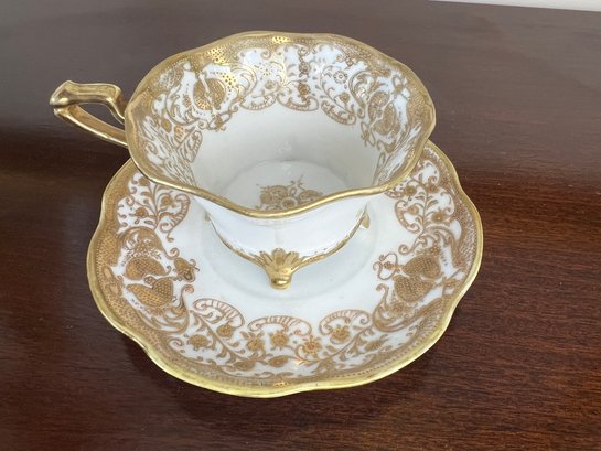 Antique Noritake Nippon White & Gold Footed Teacup & Saucer
