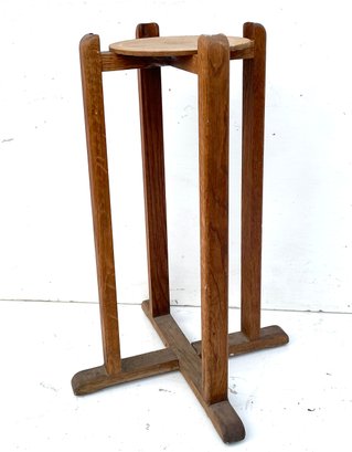 A Vintage Oak Plant Stand Or Pedestal
