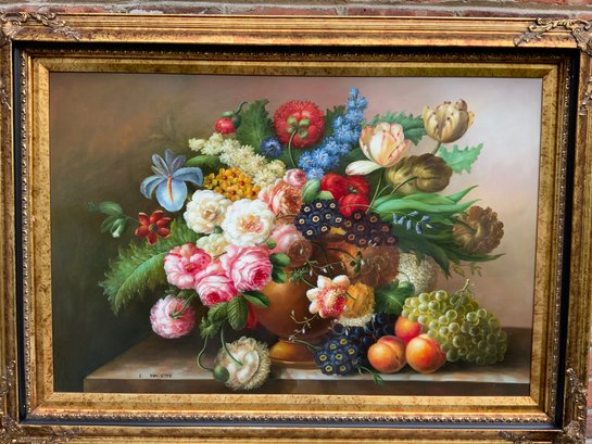 Beautiful Still Life With Flowers And Fruit