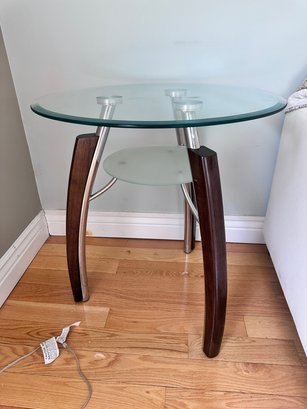 GLASS TOP END TABLE SIDE ACCENT NIGHT STAND (1 OF 2)