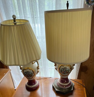 Pair Of Scenic Porcelain Lamps