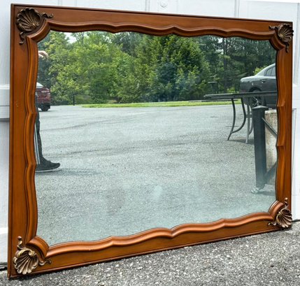 A Vintage Carved Wood Mirror With Shell Form Motif In Corners, C. 1940's