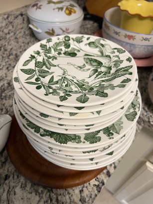Set Of Italian Made Green & White Dishware