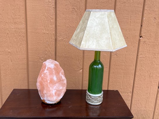 Himalayan Salt Lamp And Wine Bottle Lamp
