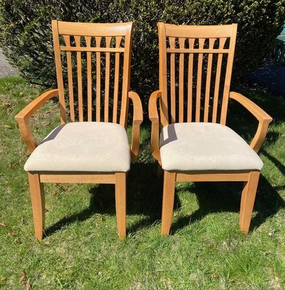 Pair Of Blonde/light Wood Captain Armchairs