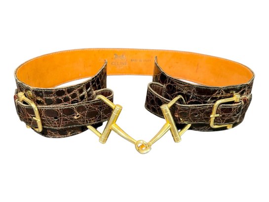 Vintage Celine Brown Crocodile Style Belt