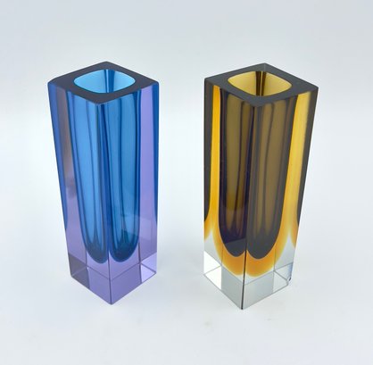 Pair Of Vintage Murano Glass Sommerso Vases