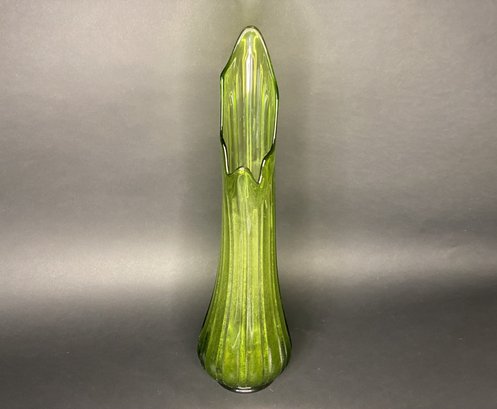 Vintage Mid-Century Green Glass 'Swung'  Vase