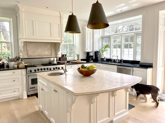 A Center Kitchen Island With Limestone Counter - Loc A