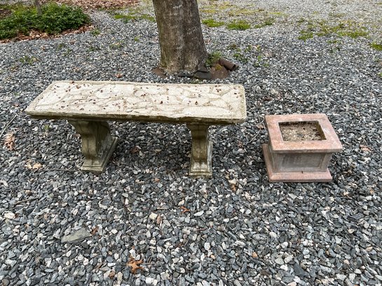 Cement Bench And Asian Planter