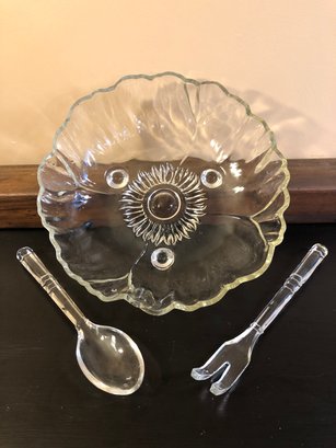 Glass Salad Bowl With Glass Serving Set