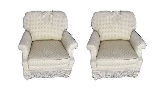 Pair Of Light Beige Armchairs With Tassel Fringe