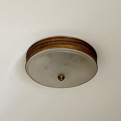 A 9 Inch Reticulated Brass Rim And Etched Glass Shade Ceiling Fixture - Loc A