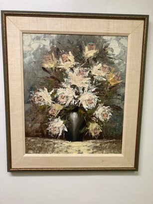 Mid Century Original Hand Signed Oil Painting Floral Signed Rispoli