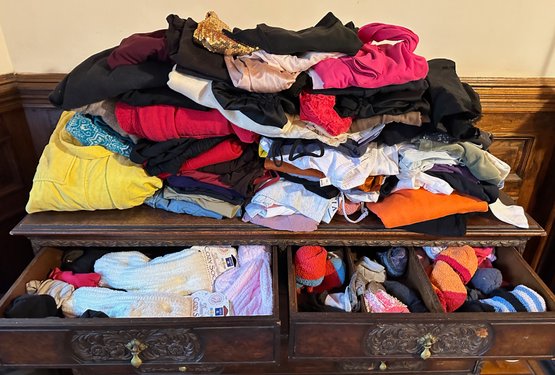 Large Unsorted Collection Of Womens Clothes: Tops, Robes, Dancewear, Socks, Slips & Much More