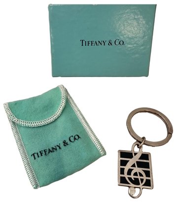 Tiffany & Co. Sterling Silver Treble Clef Staff Musical Key Ring With Original Pouch And Box