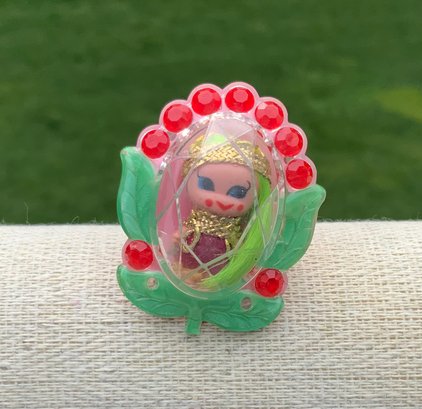 RARE Vintage 1967 Mattel Liddle Jewelry Kiddles Ring With Removable Mini Doll