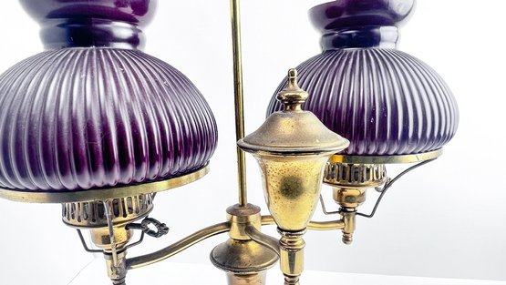 Vintage Double Student Lamp With Burgundy Shades