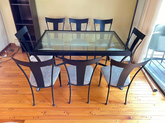 High Quality Metal Dining Table With Glass Top And 8 Chairs By Johnson Casuals
