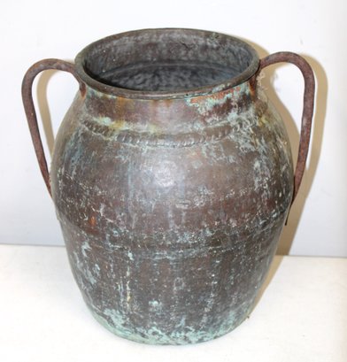 Antique Copper Vase With Handle