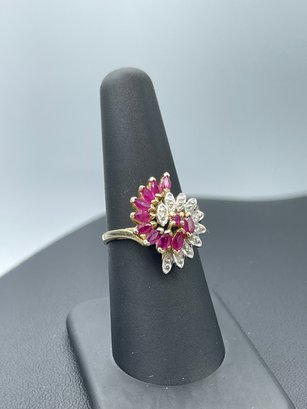 Magnificent Multiple Pink Sapphire & Diamond 10k Yellow Gold Ring